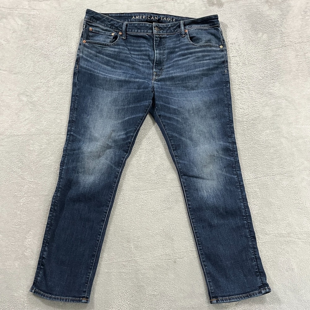 American Eagle Slim Jeans Men 40x30* AirFlex Temp Tech Blue Denim Whiskered